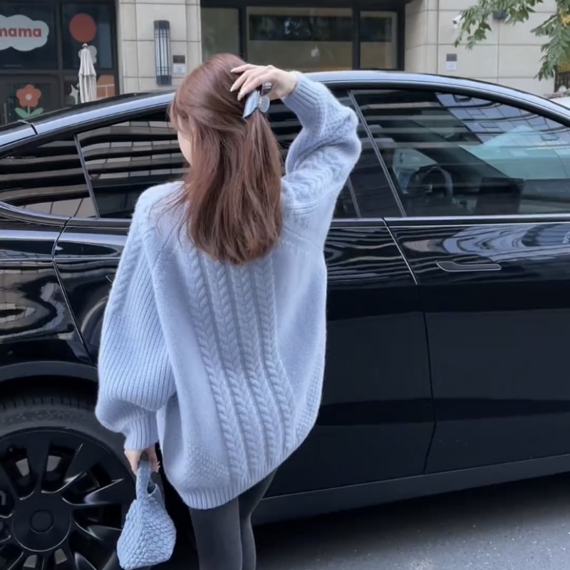 2024 autumn and winter new style thickened all-wool lazy style twist sweater for women