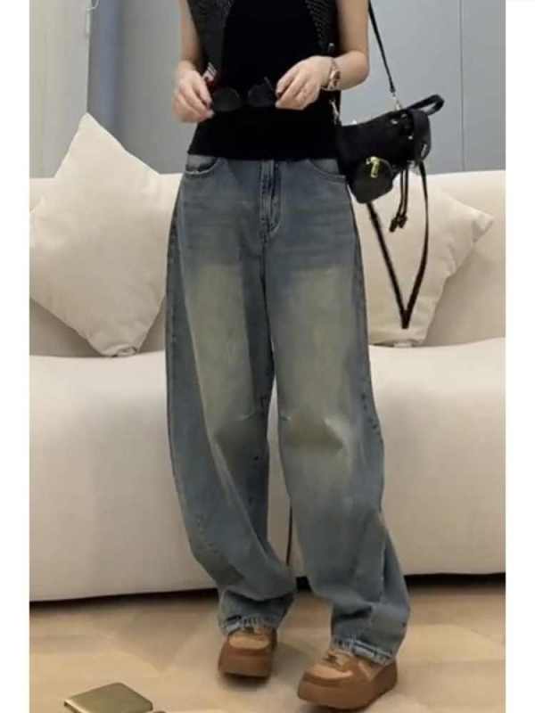 Wide-leg pants, retro slimming carrot pants for women, 2024 autumn new style, fat mm, large size, versatile machete pants, jeans