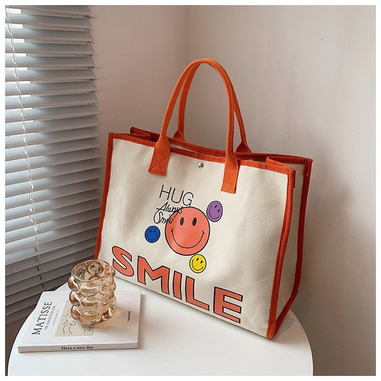 Fashion brand same contrast color canvas bag women's handbag Korean ins literary canvas shopping bag shoulder bag