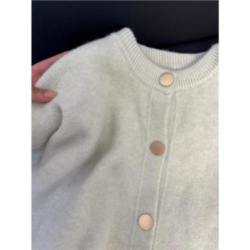 Korean style late autumn chic fake two-piece beige knitted cardigan short coat for women lazy high-end outer sweater top