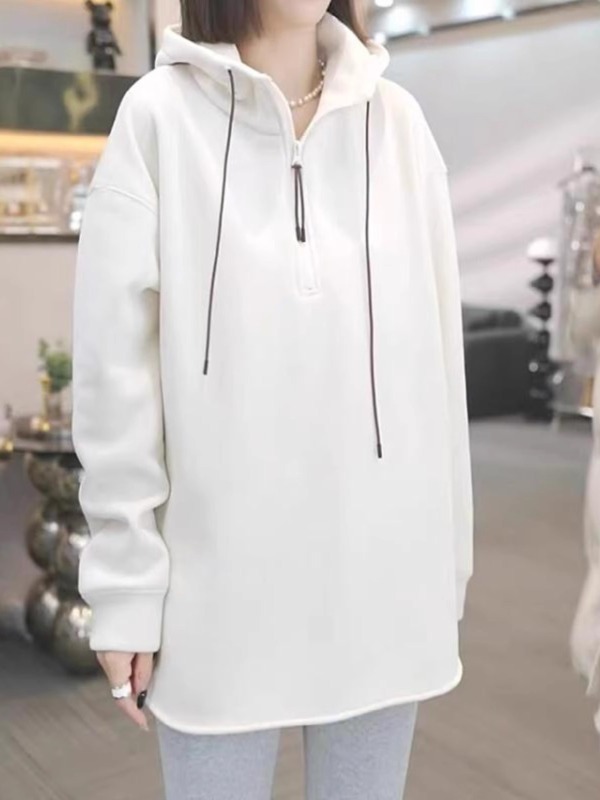 High-end velvet hooded sweatshirt for women 2024 winter new large size design stylish casual butt-covering top