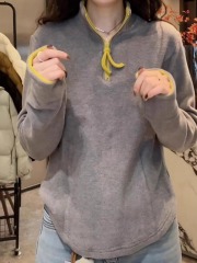 Double-sided velvet thickened stand-up collar long-sleeved top for women 2024 autumn and winter large size fat mm fashionable and super good-looking bottoming shirt