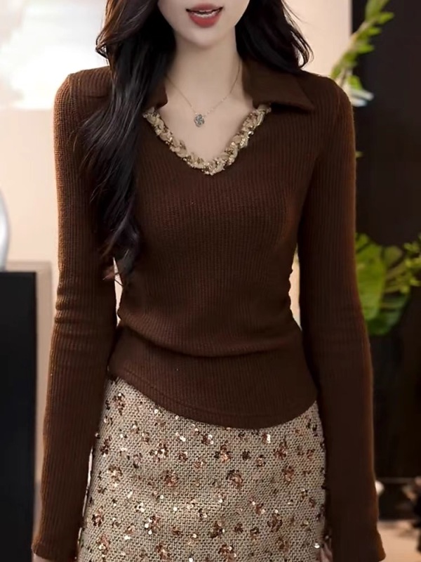 Heavy hemp rope solid color sweater for women 2024 autumn and winter new style high-end slim casual long-sleeved top sweater