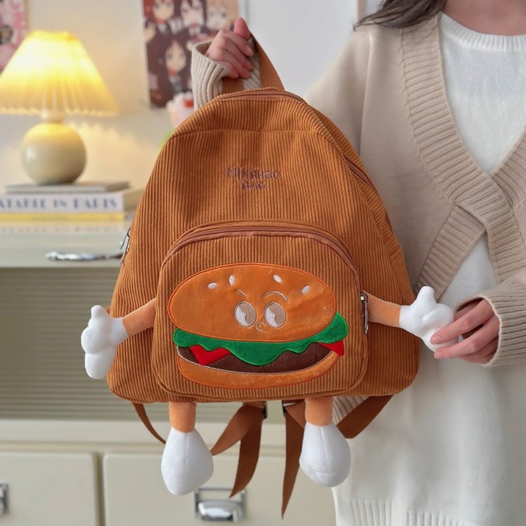 New Cute Backpack Hamburger Doll Backpack Large Capacity Cartoon Backpack Autumn and Winter Versatile Student Bag School Bag