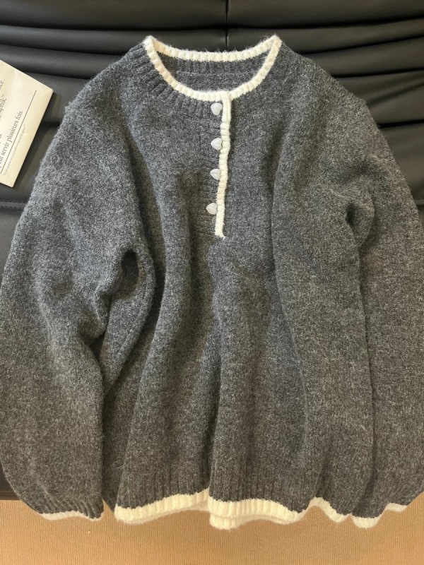New winter loose, lazy, high-end gray thickened raccoon velvet contrasting knitted top