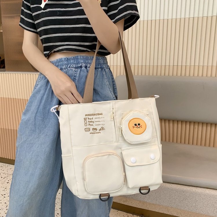 Japanese cute girly college style tote bag large capacity student commuting to class versatile shoulder bag female crossbody bag