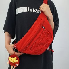 Trendy casual red chest bag for women, large capacity, couple style, simple Harajuku style crossbody bag, Hong Kong style trendy shoulder bag