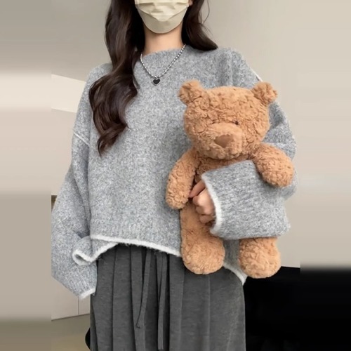 Official picture of floral velvet long-sleeved top knitted sweater round neck 2024 short slim fit bottoming women's autumn and winter warm sweater