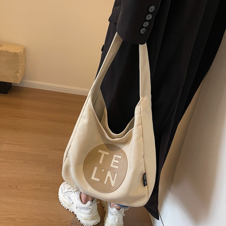 Canvas Bag Women's Large Capacity 2024 New Autumn and Winter Versatile Shoulder Bucket Bag Cloth Bag Class Commuting Tote Bag