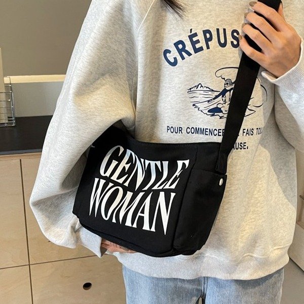 Cross-border Thai niche letter printed canvas bag 2024 new Gentle Woman casual shoulder bag