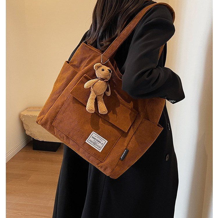 Tote bag retro large capacity bag for women 2024 new corduroy handbag casual college student crossbody bag