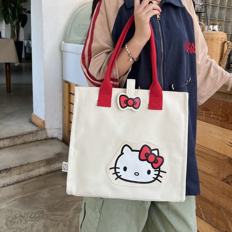 Cute Cartoon Canvas Bag Women's 2024 Summer Student Class Tote Bag Large Capacity Commuting Shoulder Tote Bag
