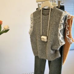 Lazy style high-end retro Christmas and New Year atmosphere lace vest knitted vest for women 2024 new winter