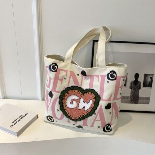 GentleWoman Plush Love Painted Letters Canvas Bag 2024 New Printed Casual Shoulder Bag