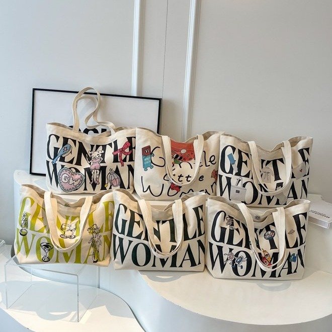 Cross-border canvas printed tote bag for women, new large-capacity commuter mommy bag, hand-carried one-shoulder armpit bag
