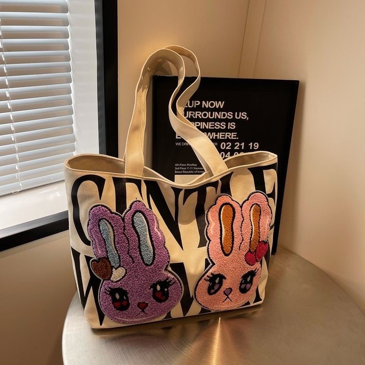 Cute Plush Rabbit Tote Bag New GentleWoman Canvas Bag Printed Letters Shoulder Bag