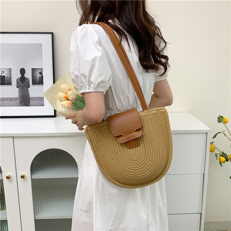 Wholesale woven bags for women 2024 summer new pastoral style shoulder bag large capacity seaside vacation beach bag