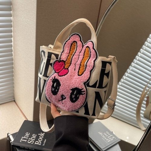 Thailand GENTLEWOMAN cute plush rabbit tote bag letter canvas bag printed shoulder bag cross border