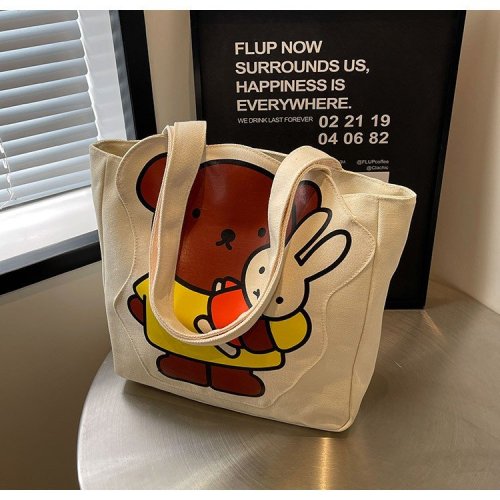 Little Rabbit Canvas Bag Shoulder Bag Handbag 2024 New Cute Cartoon Canvas Bag Tote Bag Versatile Summer