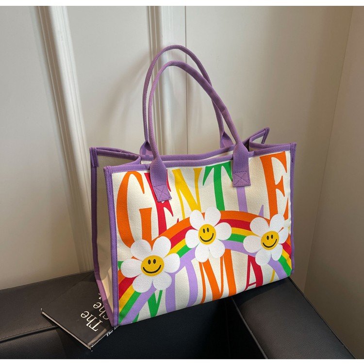 2024 new large-capacity small flower hand-held shoulder bag canvas bag class book bag Thai niche tote bag