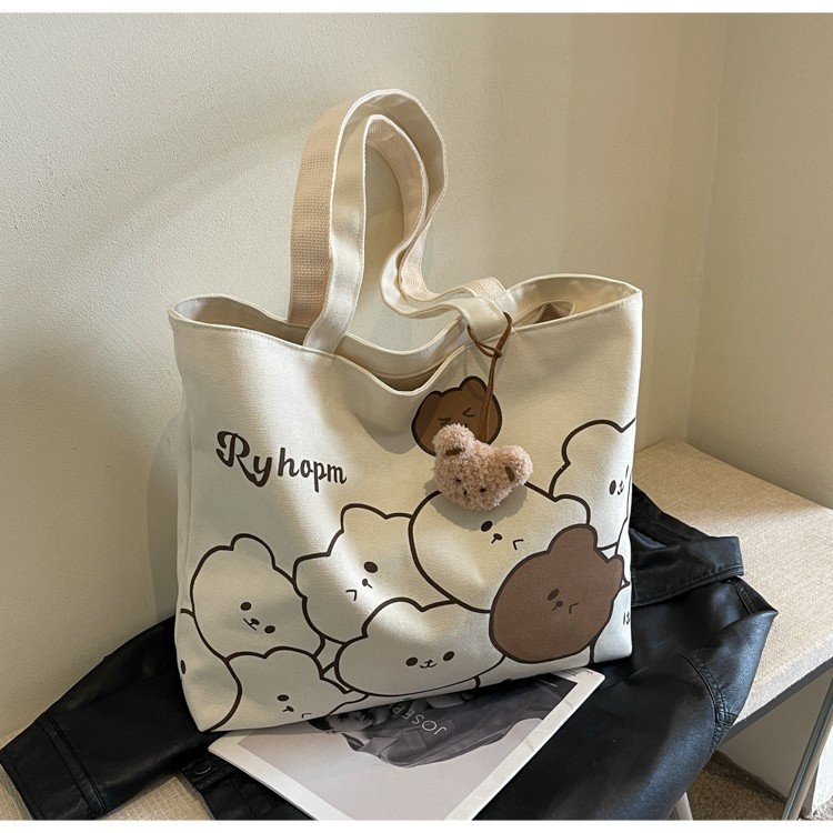 Commuting Japanese cartoon ins shoulder large capacity student bag tote versatile student class canvas tote bag