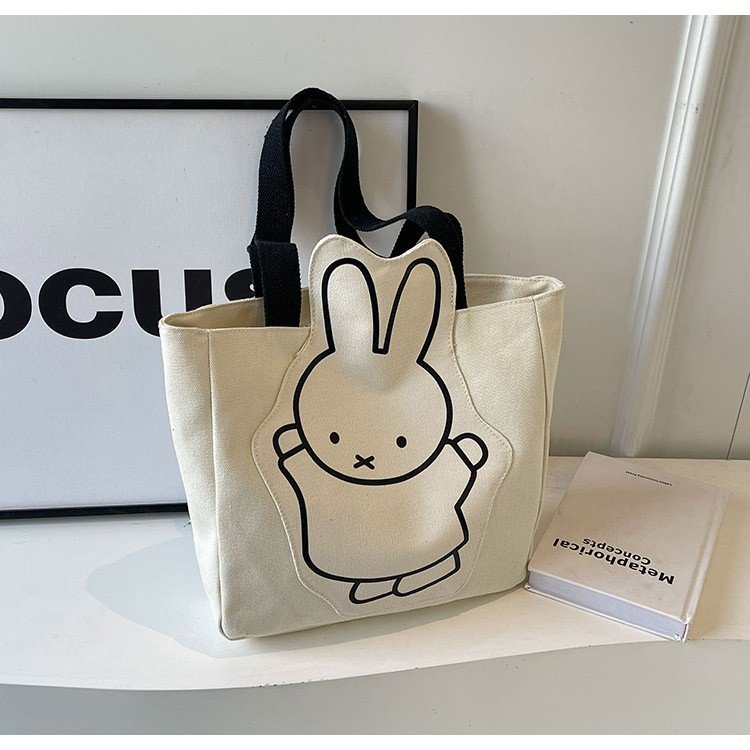 2024 New Textured Canvas Bag Student Bag Shoulder Tuition Bag Cartoon Portable Tuition Bag Fashion Shopping Bag