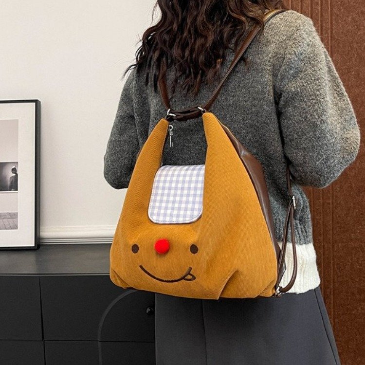 Large-capacity shoulder bag for women 2024 new autumn cute cartoon smiling face backpack niche casual tote bag