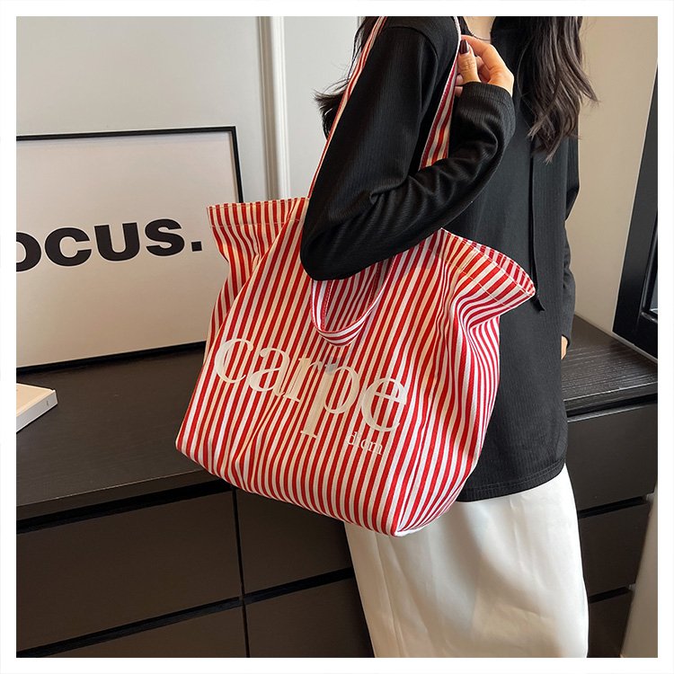 Lazy style new fashion large-capacity striped Korean version versatile letter tote shoulder bag casual printed canvas bag