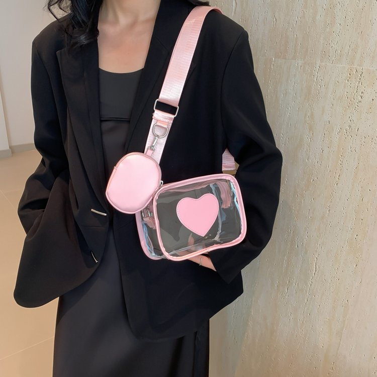 2024 new cross-border pvc crossbody bag for boys transparent small square bag for girls love transparent beach bag foreign trade batch