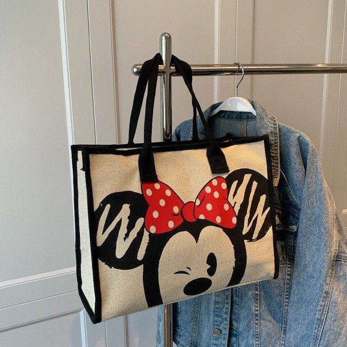 Large-capacity bag, new trendy cartoon hand-held shopping bag, large bag, versatile shoulder bag, canvas tote bag
