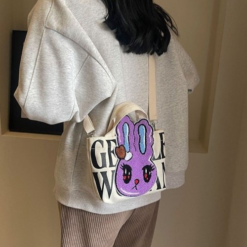 Thailand GENTLEWOMAN cute plush rabbit tote bag letter canvas bag printed shoulder bag cross border