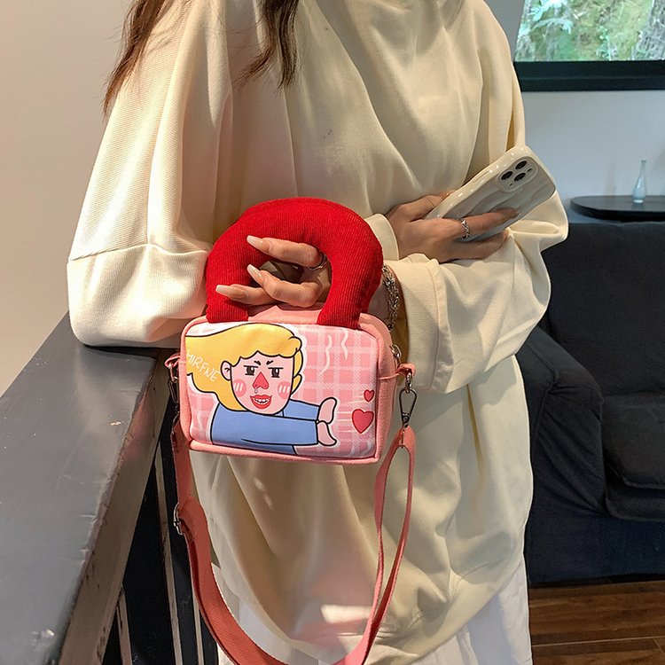 New cartoon print anime handbag, stylish girl canvas messenger bag, accessories, change, personalized cartoon
