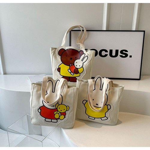 Little Rabbit Canvas Bag Shoulder Bag Handbag 2024 New Cute Cartoon Canvas Bag Tote Bag Versatile Summer