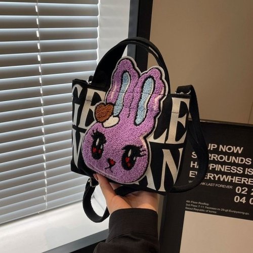 Thailand GENTLEWOMAN cute plush rabbit tote bag letter canvas bag printed shoulder bag cross border