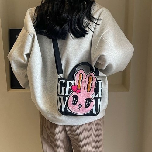 Thailand GENTLEWOMAN cute plush rabbit tote bag letter canvas bag printed shoulder bag cross border