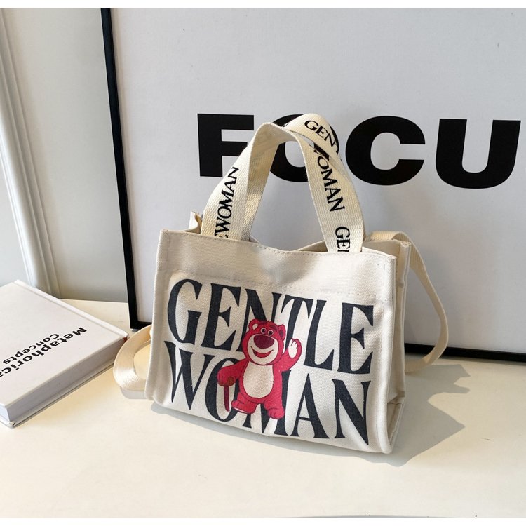Fashionable Thai Gentle Woman small portable canvas bag 2024 new cute bear letter shoulder bag