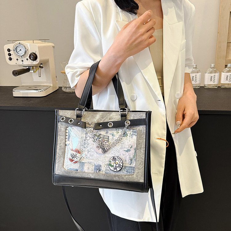 Japanese all-match simple and cute bag large capacity shoulder commuter tote bag denim texture portable crossbody bag