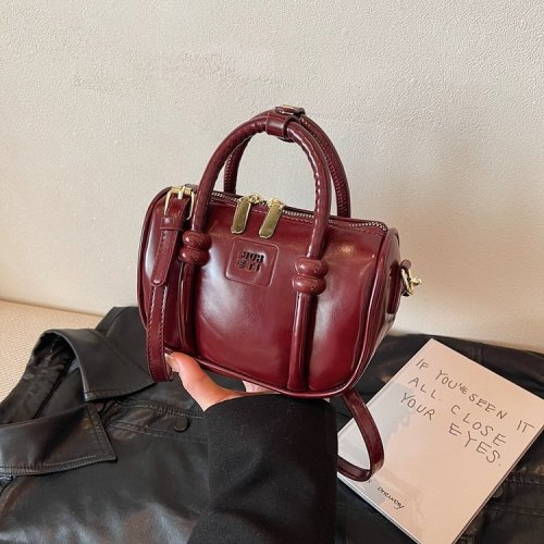 Trendy wax leather retro small bag for women new trendy winter all-match crossbody bag portable bowling bag