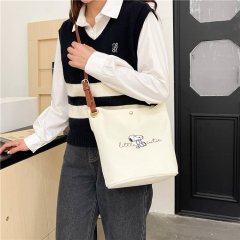 New Cute Bucket Bag Printed Simple Crossbody Bag Puppy Drawstring Pocket Canvas Bag