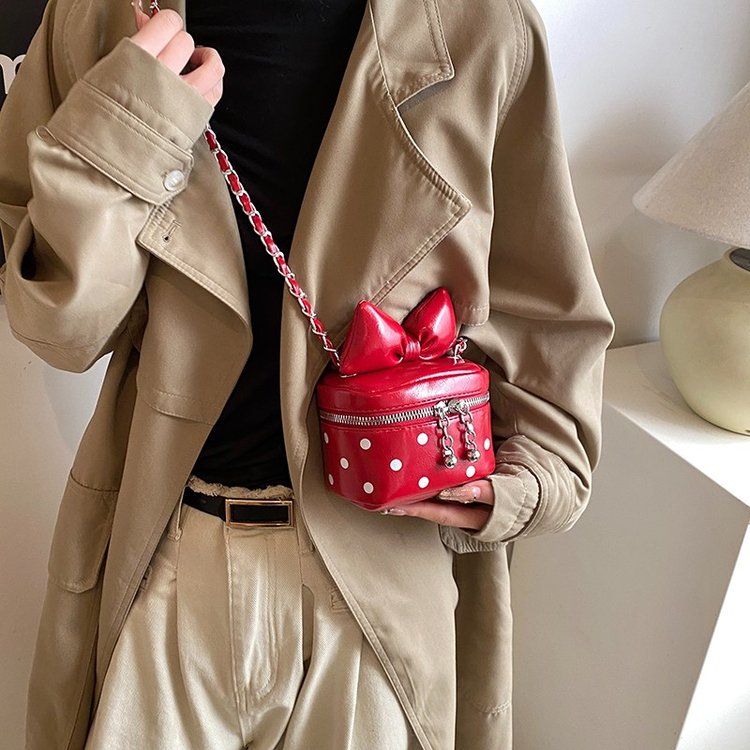 Bow knot polka dot mini box bag 2025 new little girl crossbody coin purse lipstick bag for women