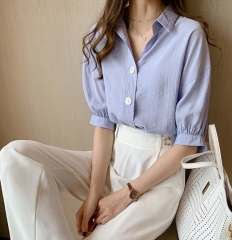 New fashion style in summer women's design sense small top loose Lantern Sleeve Shirt bottoming fashion