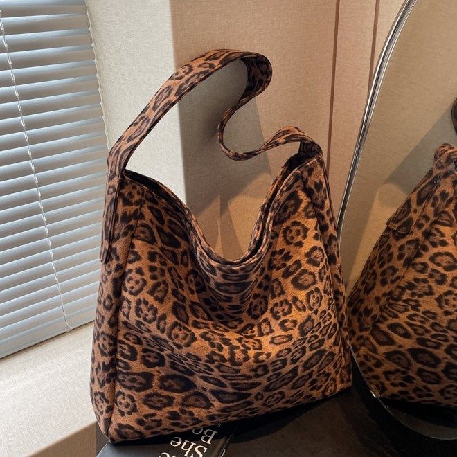 Large Capacity Leopard Print Bag Women's Fashion Casual Shoulder Commuting Bag College Student Class Tote Bag