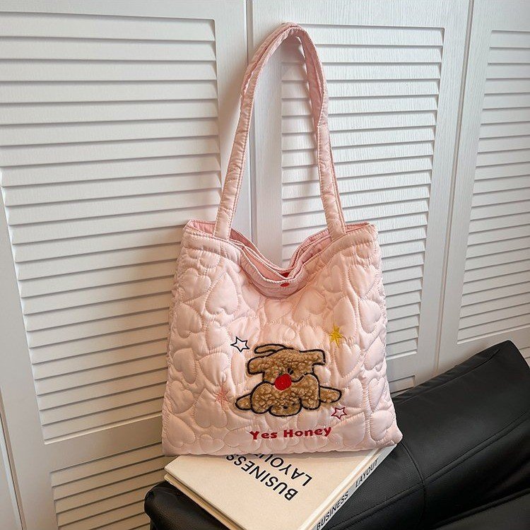 Cartoon simple large capacity bag women's shoulder bag soft side casual commuting ins cotton bag