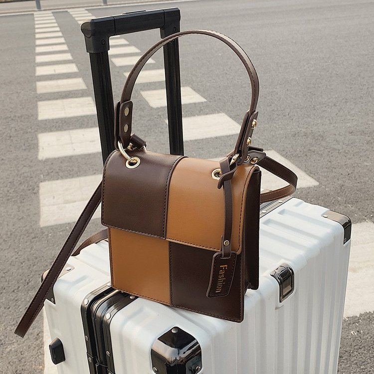 Retro niche hand-held small bag women's fashion contrasting color small square bag foreign style single shoulder crossbody bag