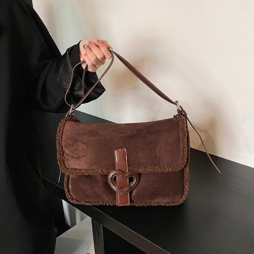 Retro Armpit Bag Women's Commuting Shoulder Crossbody Bag High-Looking Furry Tote Bag