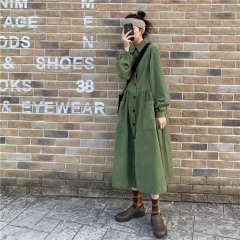 Tea break French retro polo collar shirt long skirt women's scheming design niche long loose shirt dress