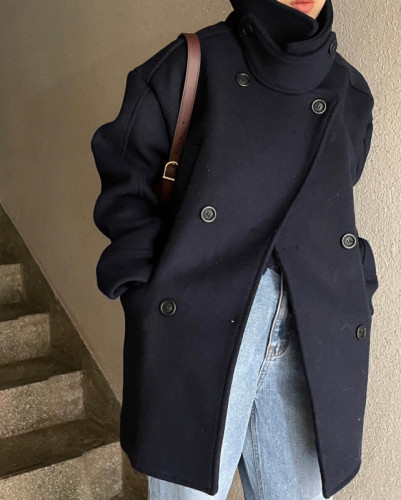 chic korean style double breasted cotton woolen jacket