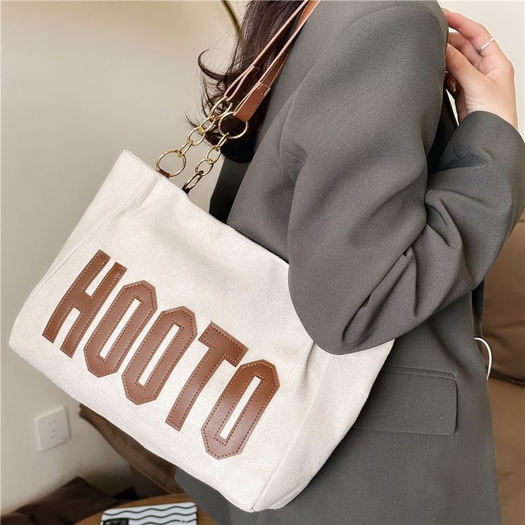 College student class single shoulder canvas bag large bag women's large capacity 2023 new spring commuter tote bag
