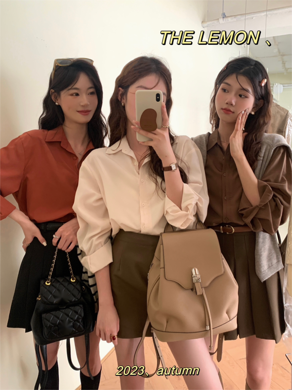 THE LEMON lemon green tea early autumn new Korean style ins style niche polo versatile solid color long-sleeved shirt for women