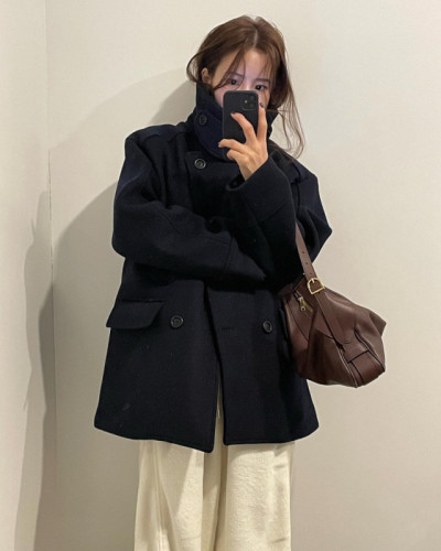 chic korean style double breasted cotton woolen jacket